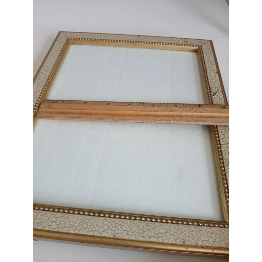 Vtg Burnes Picture Frame  Gold W Crackle Paint  Design 8 X 10